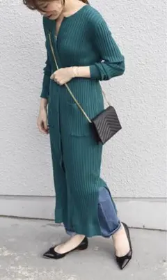 ＊＊SHIPS グリーン リブロングカーディガン シルク&コットン＊＊