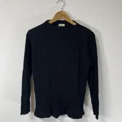 リブ　ニット　長袖　黒　ブラック　メンズ　レディース　フィット感　秋　冬