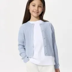 ユニクロ GIRLS ウォッシャブルニットリブカーディガン 150cm ブルー