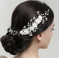 ヘッドドレス ブライダル 髪飾り ヘアアクセサリー 白 花 結婚式　ウェディング