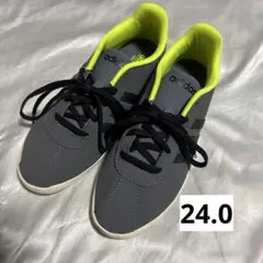 adidas neo グレー ネオンイエロー スニーカー 24cm