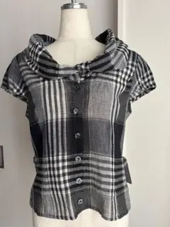 美品JIZZOチェック柄 フレンチ袖ブラウスベスト 42実寸サイズ確認して下さい