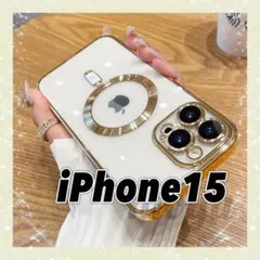 iPhone15ケース MagSafe クリア メタリック ゴールド 新品 人気