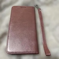 手帳型 iPhone15pro ケース ローズゴールド　左利き用　ストラップ付き