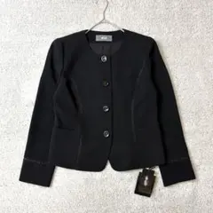 銀座マギー　ウール100 ノーカラージャケット　黒　日本製　未使用品　L総丈のサムネイル