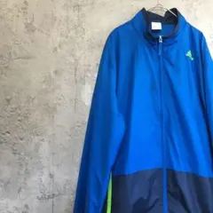 アディダス　ナイロン　ジャケット ブルゾン　ブルー　青　黒　蛍光　黄緑　X