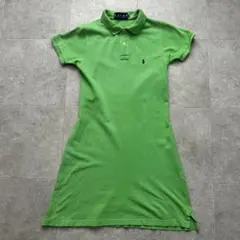 ラルフローレン ワンポイント刺繍 ポロワンピース M グリーンフェード褪色ロゴ