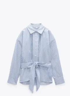 ZARA ストライプ 長袖シャツ ウエストリボンのサムネイル