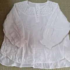 Live in Comfort ガーゼブラウス　シャツ　レース　8部袖