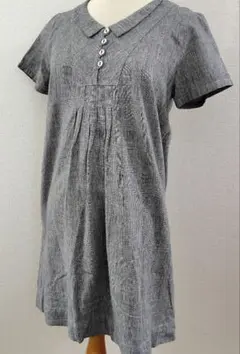 【美品】chambre de charmグレンチェック綿麻ワンピース　Fのサムネイル