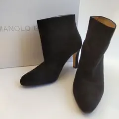 良品 マノロブラニク スエード ショートブーツ ブーティ ブラック 裏張済 38
