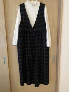 サマンサモスモス　脇リボンVネックジャンパースカート　フリーサイズ　 ワンピース