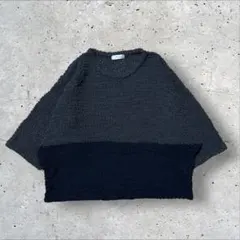 ニット セーター グレー ネイビー レディース フリーサイズ 七分袖 古着