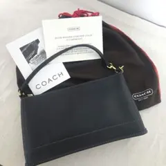 【美品】COACH ブラックレザー ハンドバッグ　コーチアクセサリーポーチ