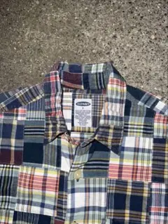 OLD NAVY パッチワーク 半袖シャツ 青 赤 アメカジ 古着 柄シャツ