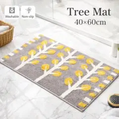 バスマット イエロー 玄関マット トイレマット ミモザ花 ツリー柄 葉っぱのサムネイル