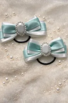 入学式 入園式 発表会 ミント サテン リボン ヘアゴム 2個セット