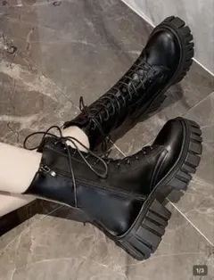 ストレッチ厚底ロングブーツ ブラック