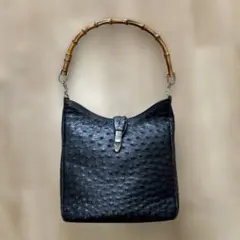 オーストリッチ 2Wayハンドバッグ バンブーハンドル ブラック