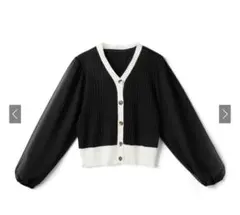 シフォンスリーブ配色ニットトップス[at1721]