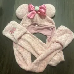 ディズニーファンキャップミニー　ヒョウ柄　ピンク　マフラー