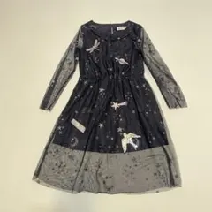 130cm H&M チュール ラメ 衿つきワンピース ツバメ スパンコール