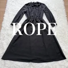 【美品】ROPE ボウタイツイルワンピース 大きいサイズ チャコール Aライン