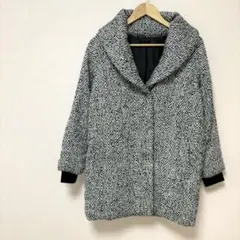 【ヘザー】ヘリボーン柄ショールカラーミドルコート　フリーサイズ　厚手もこもこ　冬