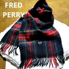 FRED PERRY フレッドペリー　ウール 暖色系チェックマフラー