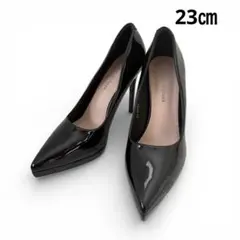 美品 23㎝ エナメル ポインテッドトゥ パンプス ブラック ヒール約10㎝