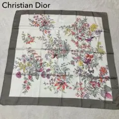 希少Christian Dior 花柄＆鳥柄＆蝶々柄シルク100% 大判スカーフ
