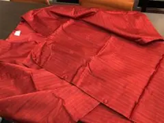 蔵整理品 二部式 着物 和装 きもの 真紅 赤 ストライプ 持ち歩き ポーチ付き