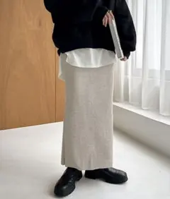 andme セルフカットリブロングタイトスカート