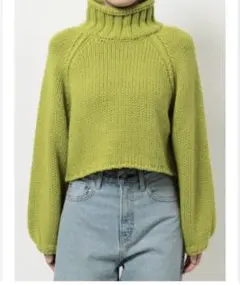 Ungrid ライムグリーン ハイネックショートニット