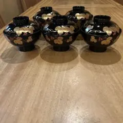 会津塗 天然木加工品 梅菊流れ蒔絵 蓋付きお吸い物椀揃え 5客
