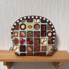 ★プラリネショコラ★ミント★ハンドメイドポーチ★スイーツ柄★チョコレート柄★