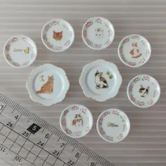 ＊猫と花柄のミニチュア食器セット＊ゴールド＊
