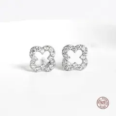 ジルコニア 四つ葉 クローバー シルバー925 ピアス 保存袋付 #C286-3