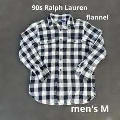 90s ラルフローレン ネルシャツ チェック柄 黒 白 M