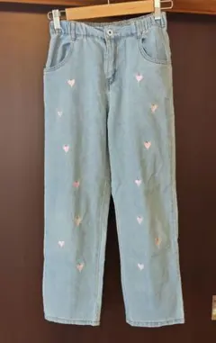 SHEIN　ハート刺繍ライトブルーデニムパンツ