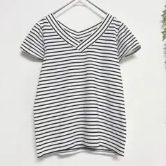 b1275 ボンメルスリー 半袖ボーダーカットソー トップス Tシャツ Vネックのサムネイル