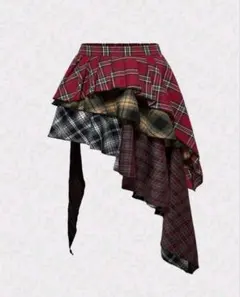 アシンメトリックチェックフレアスカート