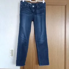 ダークブルー スキニーデニム フリンジ裾