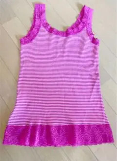 ユニクロ　リブ レース タンクトップ　ボーダー柄　ピンク×レッド