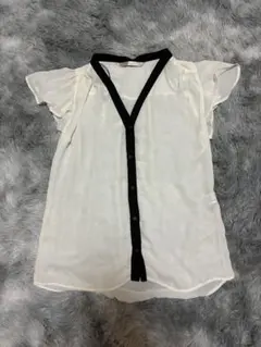 【ZARA TRAFALUC】バイカラー Vネック フリル袖ブラウス