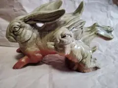 陶器 置物 うさぎ 兎 干支 インテリア ガーデン　オブジェ 親子