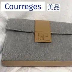希少✨️ Courregesクレージュ 可愛い クラッチバッグ キャンパス×レザー