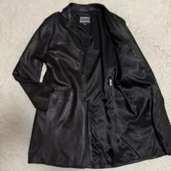 美品Lサイズ相当　イタリア製　レザーチェスターコート　ロングコート　本革　黒
