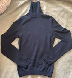 ネイビー 100%ウール 長袖ニット M