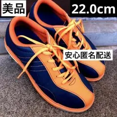美品　22.0cm ラウンドワン　ボウリングシューズ　黒×オレンジ